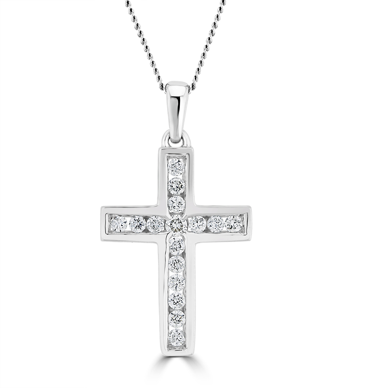 Lab Diamond Cross Necklace Channel Set 0.25ct H/Si in 9K White Gold