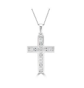 Lab Diamond Cross Necklace Channel Set 0.25ct H/Si in 9K White Gold