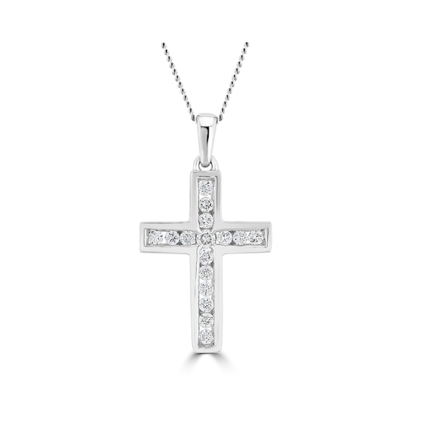 Lab Diamond Cross Necklace Channel Set 0.25ct H/Si in 9K White Gold - Image 1