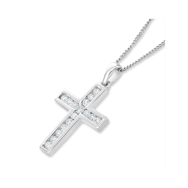 Lab Diamond Cross Necklace Channel Set 0.25ct H/Si in 9K White Gold - Image 3