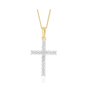 Lab Diamond Cross Pendant Necklace Claw Set 0.25ct H/Si in 9K Gold