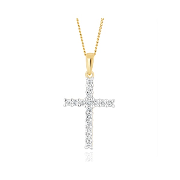 Lab Diamond Cross Pendant Necklace Claw Set 0.25ct H/Si in 9K Gold - Image 1