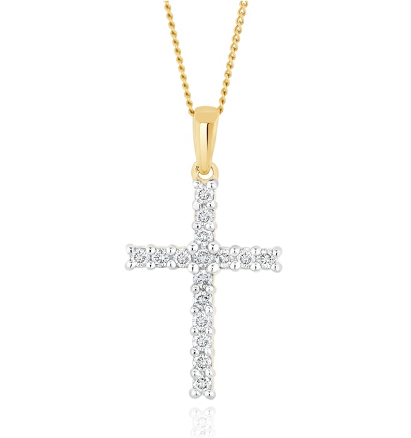 Lab Diamond Cross Pendant Necklace Claw Set 0.25ct H/Si in 9K Gold - image 1