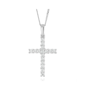 Lab Diamond Cross Pendant Necklace Claw Set 0.25ct H/Si 9K White Gold