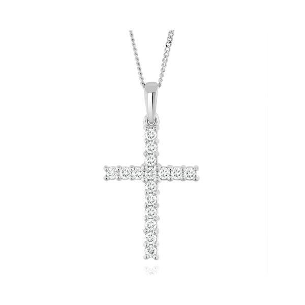Lab Diamond Cross Pendant Necklace Claw Set 0.25ct H/Si 9K White Gold - Image 1