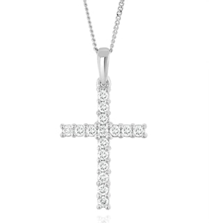 Lab Diamond Cross Pendant Necklace Claw Set 0.25ct H/Si 9K White Gold