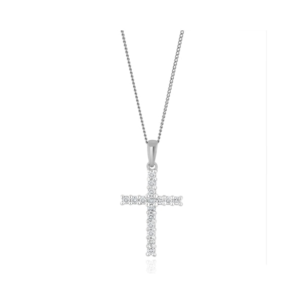 Lab Diamond Cross Pendant Necklace Claw Set 0.25ct H/Si 9K White Gold - Image 4