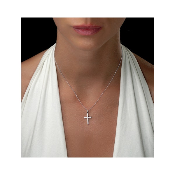 Lab Diamond Cross Pendant Necklace Claw Set 0.25ct H/Si 9K White Gold - Image 2