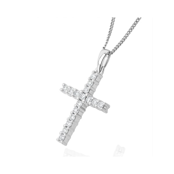 Lab Diamond Cross Pendant Necklace Claw Set 0.25ct H/Si 9K White Gold - Image 3