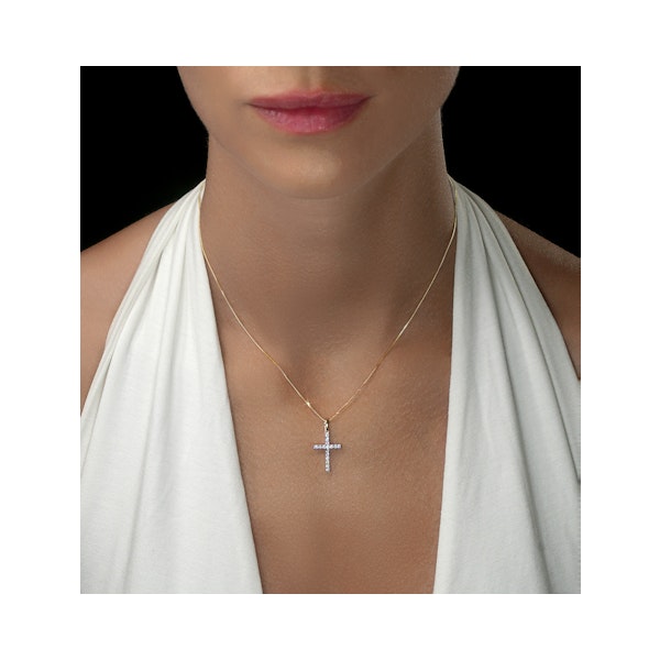 Lab Diamond Cross Pendant Necklace Claw Set 0.25ct H/Si in 9K Gold - Image 2