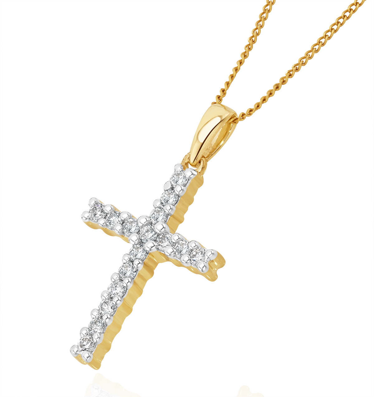 Lab Diamond Cross Pendant Necklace Claw Set 0.25ct H/Si in 9K Gold
