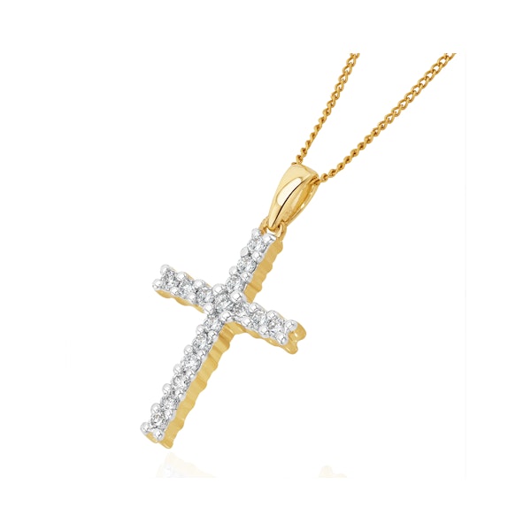 Lab Diamond Cross Pendant Necklace Claw Set 0.25ct H/Si in 9K Gold - Image 3