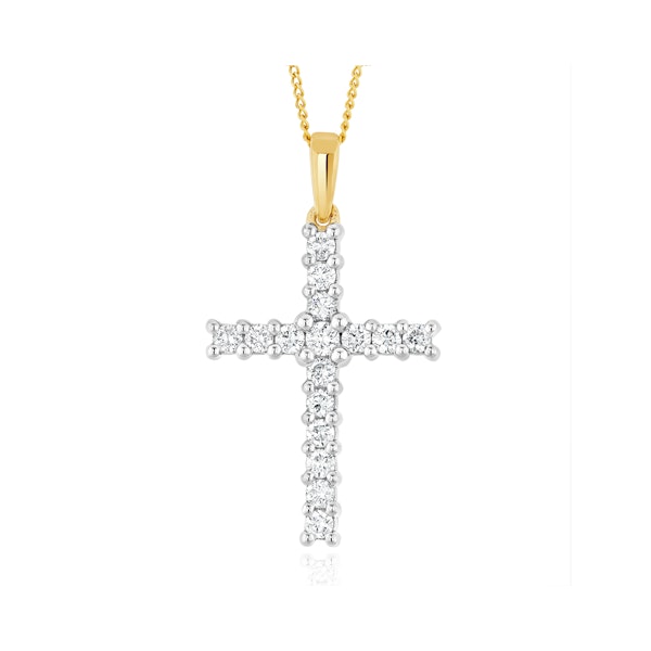 Lab Diamond Cross Pendant Necklace Claw Set 0.50ct H/Si in 9K Gold - Image 1