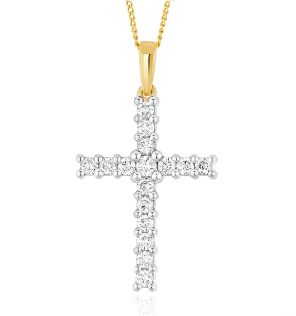 Lab Diamond Cross Pendant Necklace Claw Set 0.50ct H/Si in 9K Gold - image 1