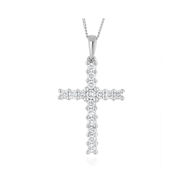 Lab Diamond Cross Pendant Necklace Claw Set 0.50ct H/Si 9K White Gold - Image 1