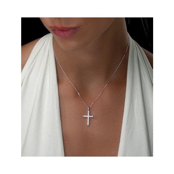 Lab Diamond Cross Pendant Necklace Claw Set 0.50ct H/Si 9K White Gold - Image 2
