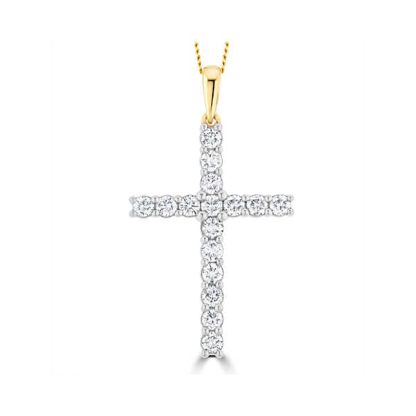 1ct Lab Diamond Cross Claw Set Necklace Pendant H/Si in 9K Gold - Image 1