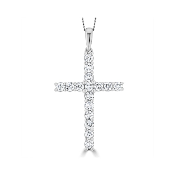 1.00ct Lab Diamond Cross Necklace Claw Set H/Si in 9K White Gold - Image 1