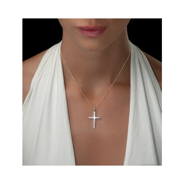 1ct Lab Diamond Cross Claw Set Necklace Pendant H/Si in 9K Gold - Image 2