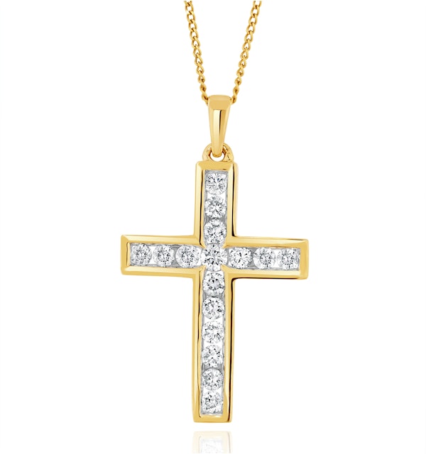 Lab Diamond Cross Channel Set Pendant Necklace 0.50ct H/Si in 9K Gold - image 1