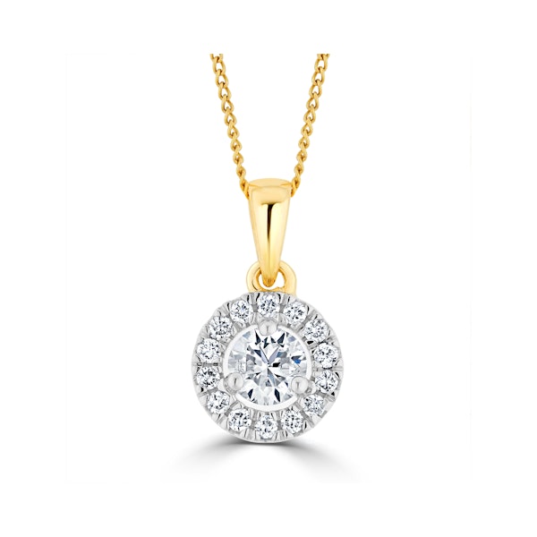 Lab Diamond Halo Necklace Pendant 0.50ct H/Si Set in 9K Gold - Image 1