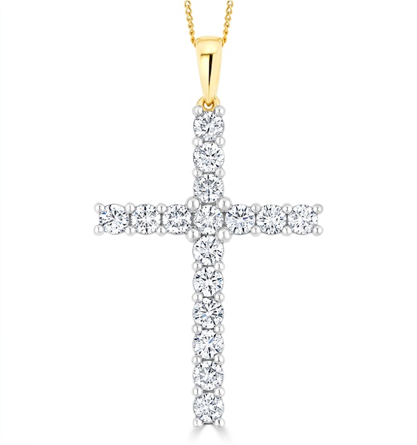 2ct Lab Diamond Cross Claw Set Necklace Pendant H/Si in 9K Gold - image 1