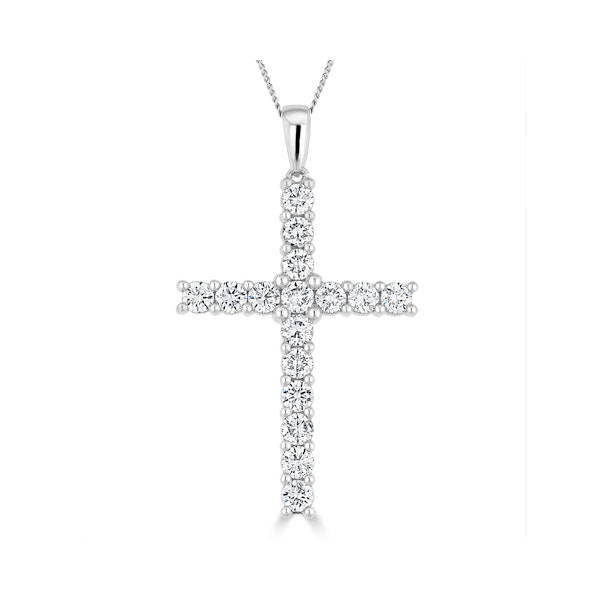 2ct Lab Diamond Cross Claw Set Necklace Pendant H/Si in 9K White Gold - Image 1