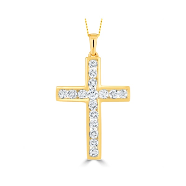 1ct Lab Diamond Cross Necklace Pendant H/Si Channel Set in 9K Gold - Image 1