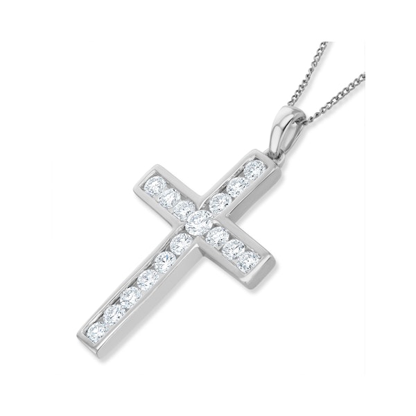 1ct Lab Diamond Cross Necklace Pendant H/Si Channel Set 9K White Gold - Image 3