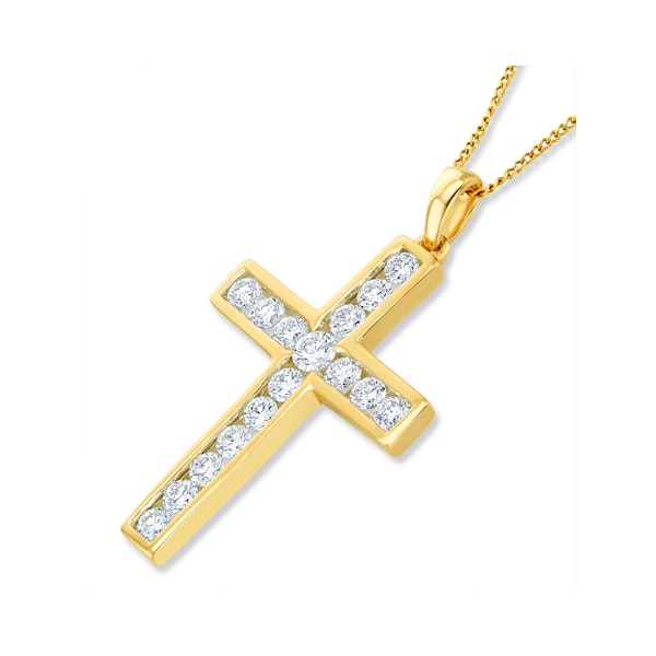 1ct Lab Diamond Cross Necklace Pendant H/Si Channel Set in 9K Gold - Image 3