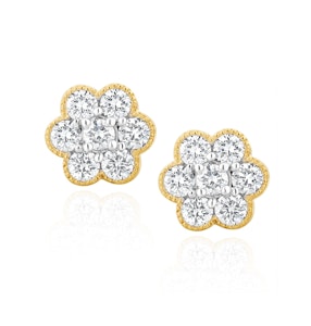 Lab Diamond Flower Cluster Earrings 0.50ct set in 9K Gold