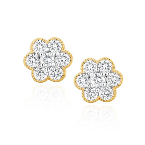 Lab Diamond Flower Cluster Earrings 0.50ct set in 9K Gold - Image 1