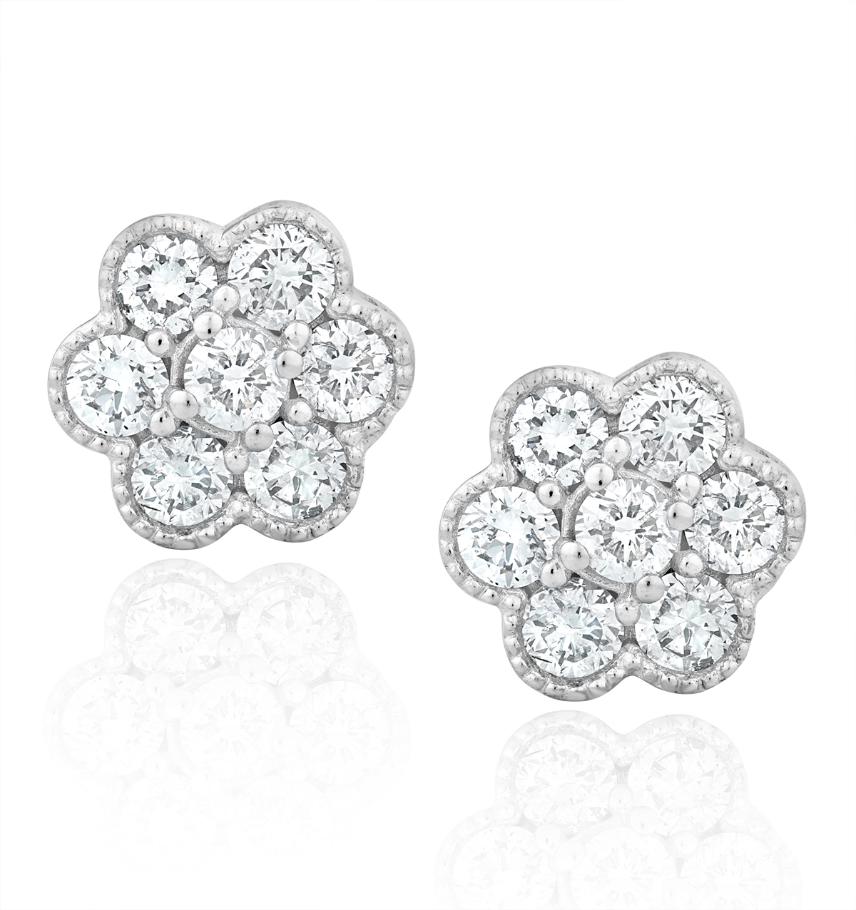 Lab Diamond Cluster Flower Earrings 0.50ct set in 9K White Gold