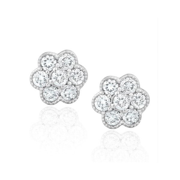 Lab Diamond Cluster Flower Earrings 0.50ct set in 9K White Gold - Image 1