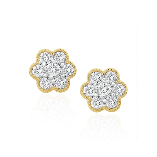 Lab Diamond Cluster Flower Earrings 0.25ct set in 9K Gold - Image 1
