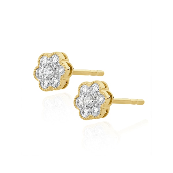 Lab Diamond Cluster Flower Earrings 0.25ct set in 9K Gold - Image 2