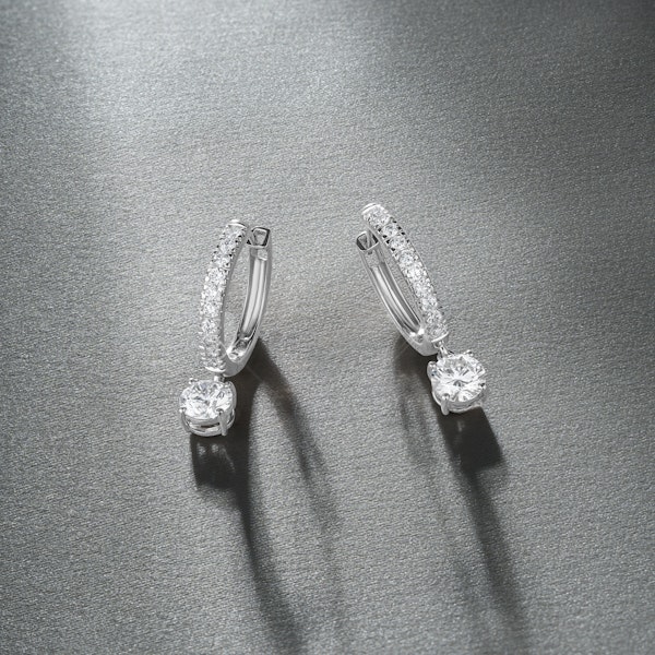 Stellato Huggie Drop Lab Diamond Earrings 2.00ct in 9K White Gold - Image 2