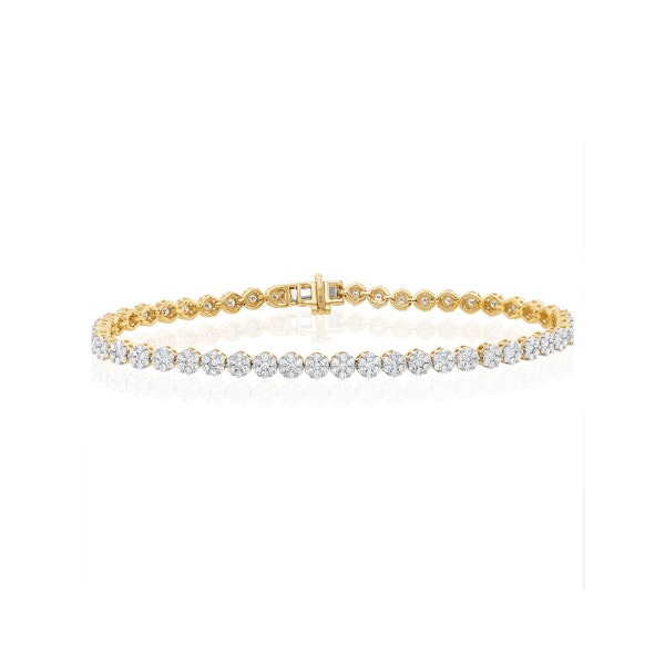 3ct Cluster Lab Diamond Tennis Bracelet H/Si Set in 9K Yellow Gold - Image 1