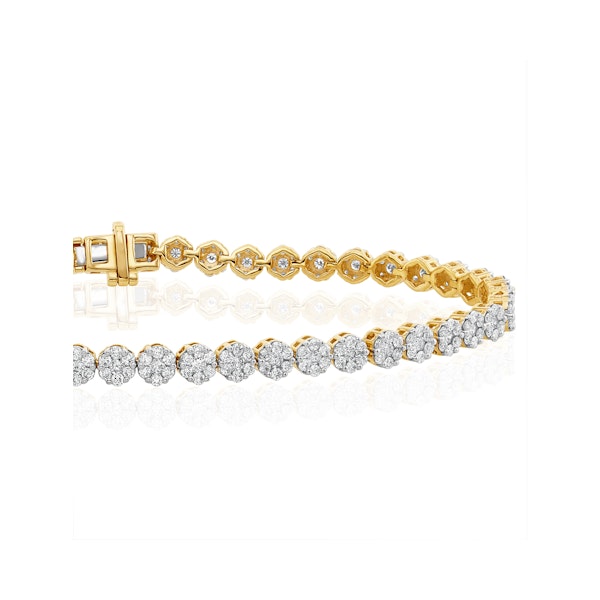 3ct Cluster Lab Diamond Tennis Bracelet H/Si Set in 9K Yellow Gold - Image 3