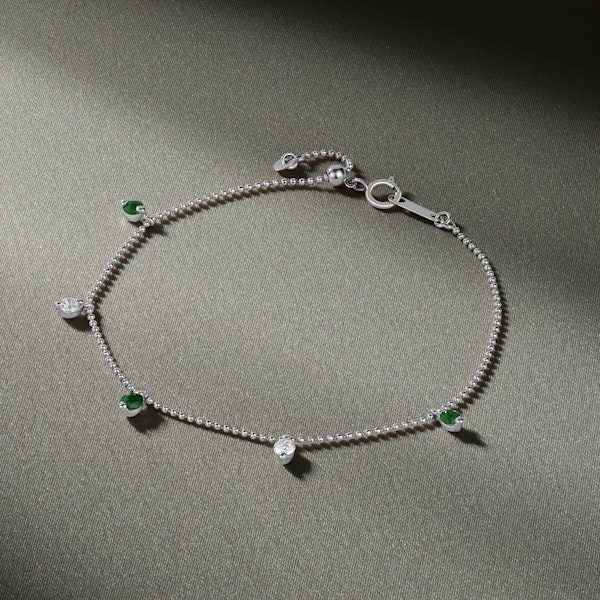 Vivara Lab Emerald and Lab Diamond Bracelet Set in 9K White Gold - Image 2
