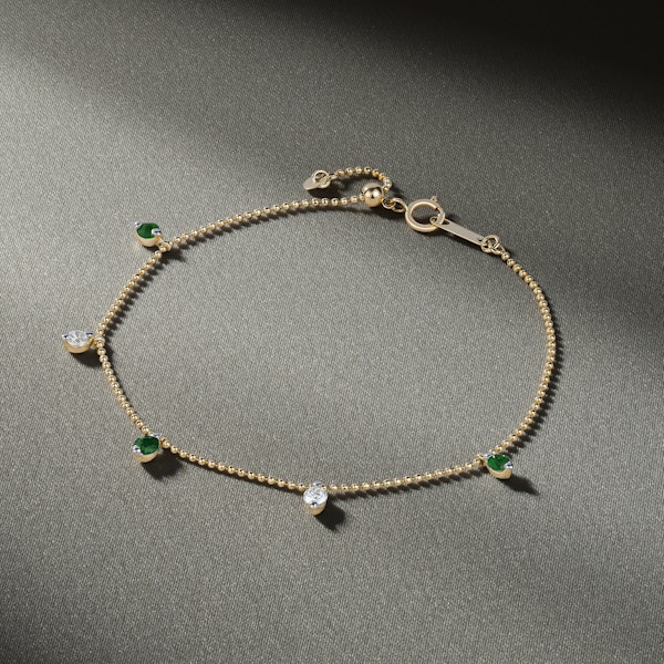 Vivara Lab Emerald and Lab Diamond Bracelet Set in 9K Yellow Gold - Image 2