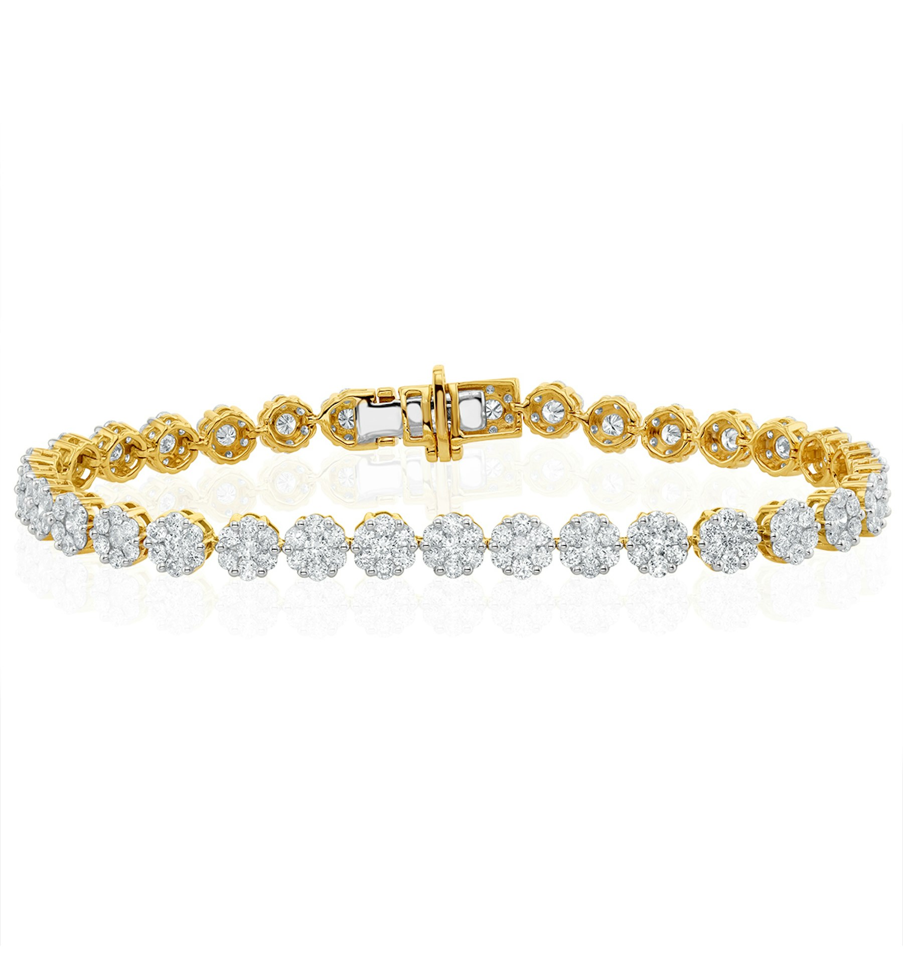 5ct Cluster Lab Diamond Tennis Bracelet H/Si Set in 18K Yellow Gold