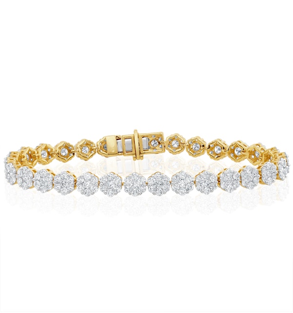 7ct Cluster Lab Diamond Tennis Bracelet H/Si Set in 18K Yellow Gold - image 1