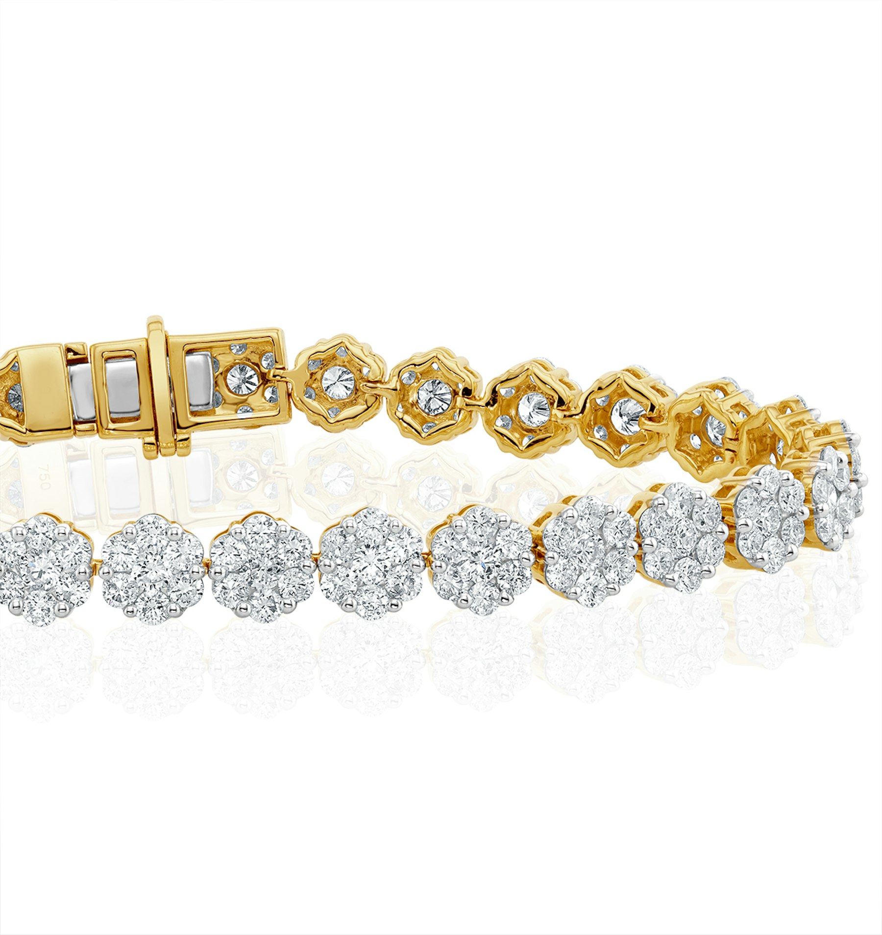 7ct Cluster Lab Diamond Tennis Bracelet H/Si Set in 18K Yellow Gold