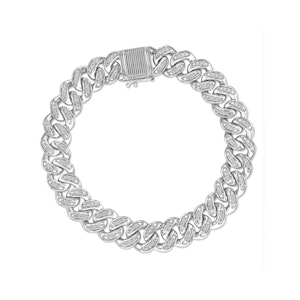 1.20CT Mens Lab Diamond Cuban Link Bracelet in Sterling Silver
