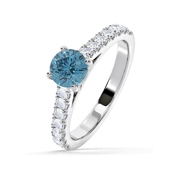 Natalia Blue Lab Diamond 1.50ct Side Stone Ring in 18K White Gold - Elara Collection - Image 1