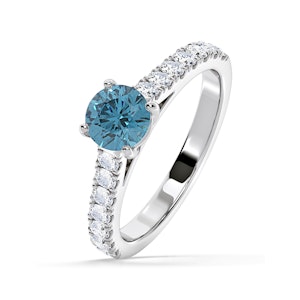 Natalia Blue Lab Diamond 1.50ct Side Stone Ring in 18K White Gold - Elara Collection