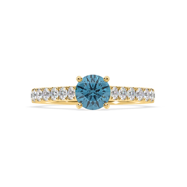 Natalia Blue Lab Diamond 1.50ct Side Stone Ring in 18K Yellow Gold - Elara Collection - Image 3
