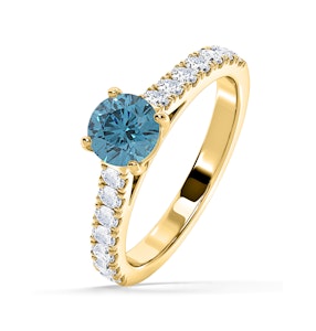 Natalia Blue Lab Diamond 1.50ct Side Stone Ring in 18K Yellow Gold - Elara Collection