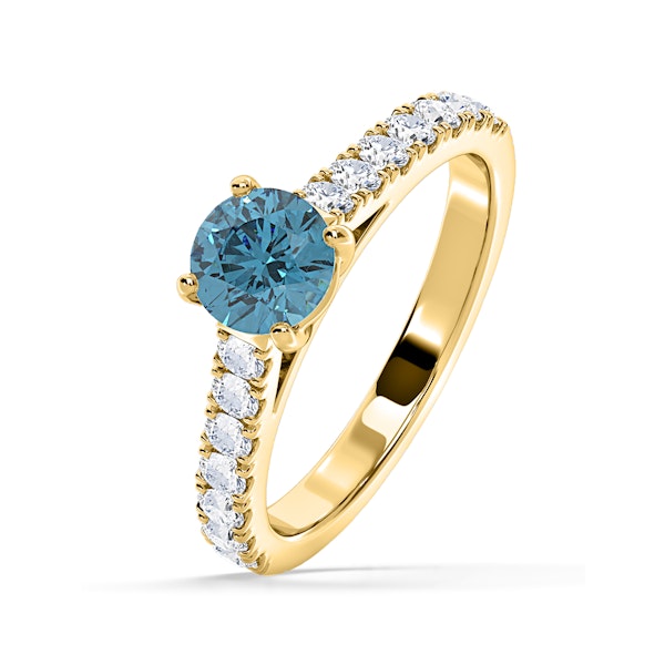 Natalia Blue Lab Diamond 1.50ct Side Stone Ring in 18K Yellow Gold - Elara Collection - Image 1